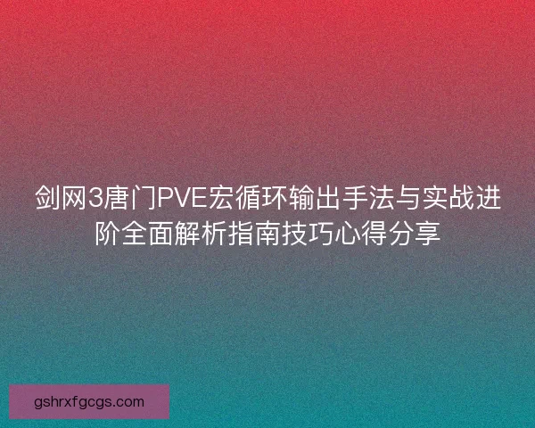 剑网3唐门PVE宏循环输出手法与实战进阶全面解析指南技巧心得分享